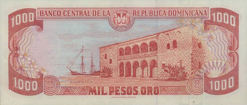 Back of Dominican Republic p158b: 1000 Pesos Oro from 1997