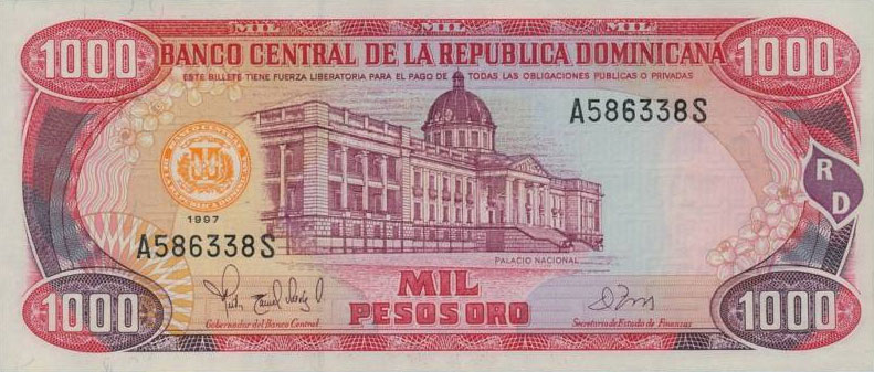 Front of Dominican Republic p158b: 1000 Pesos Oro from 1997