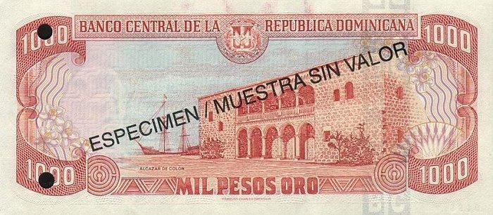 Back of Dominican Republic p158s1: 1000 Pesos Oro from 1996