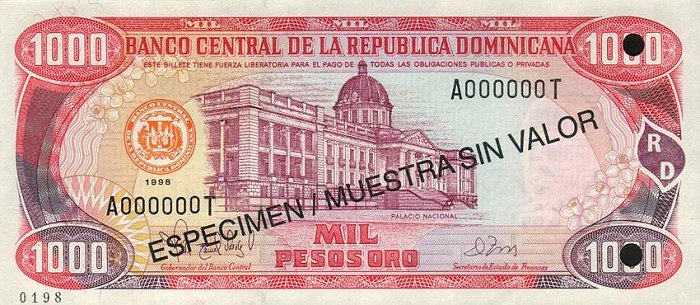 Front of Dominican Republic p158s1: 1000 Pesos Oro from 1996