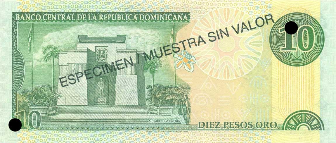 Back of Dominican Republic p159s: 10 Pesos Oro from 2000