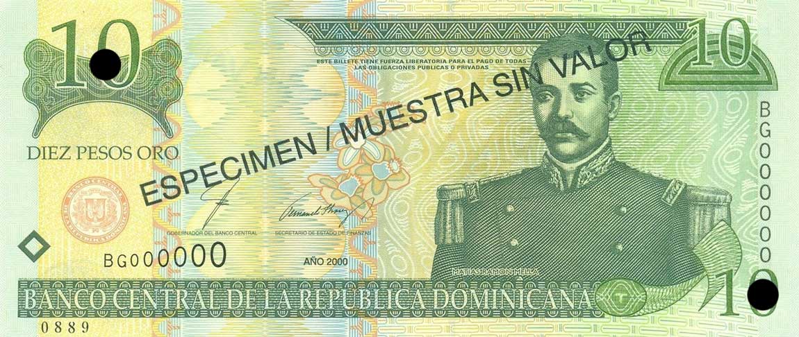 Front of Dominican Republic p159s: 10 Pesos Oro from 2000