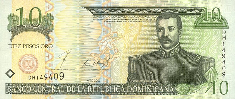 Front of Dominican Republic p165a: 10 Pesos Oro from 2000