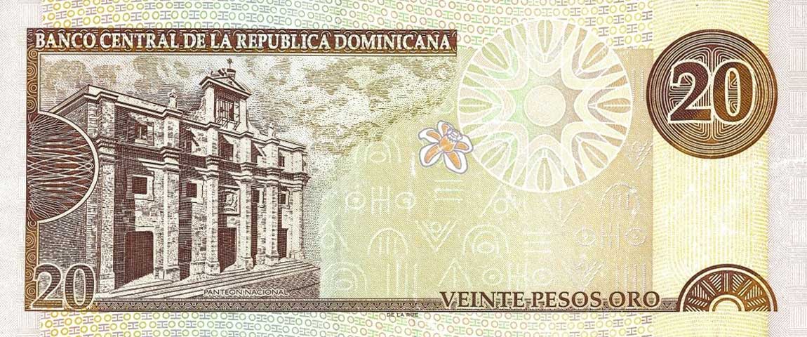 Back of Dominican Republic p166b: 20 Pesos Oro from 2001