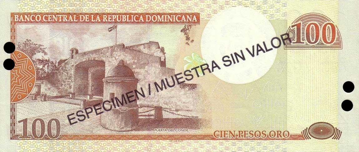 Back of Dominican Republic p167s2: 100 Pesos Oro from 2001