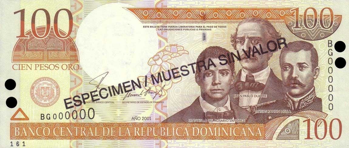 Front of Dominican Republic p167s2: 100 Pesos Oro from 2001