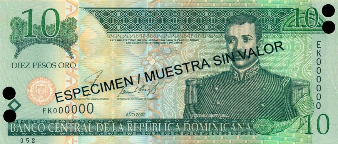 Front of Dominican Republic p168s2: 10 Pesos Oro from 2002