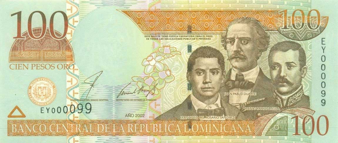 Front of Dominican Republic p171b: 100 Pesos Oro from 2002