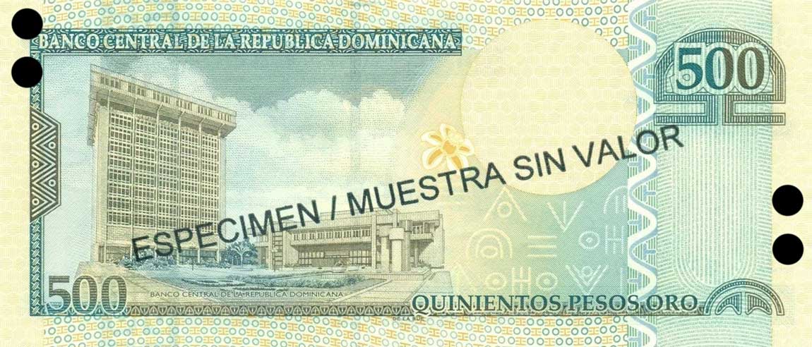 Back of Dominican Republic p172s2: 500 Pesos Oro from 2003
