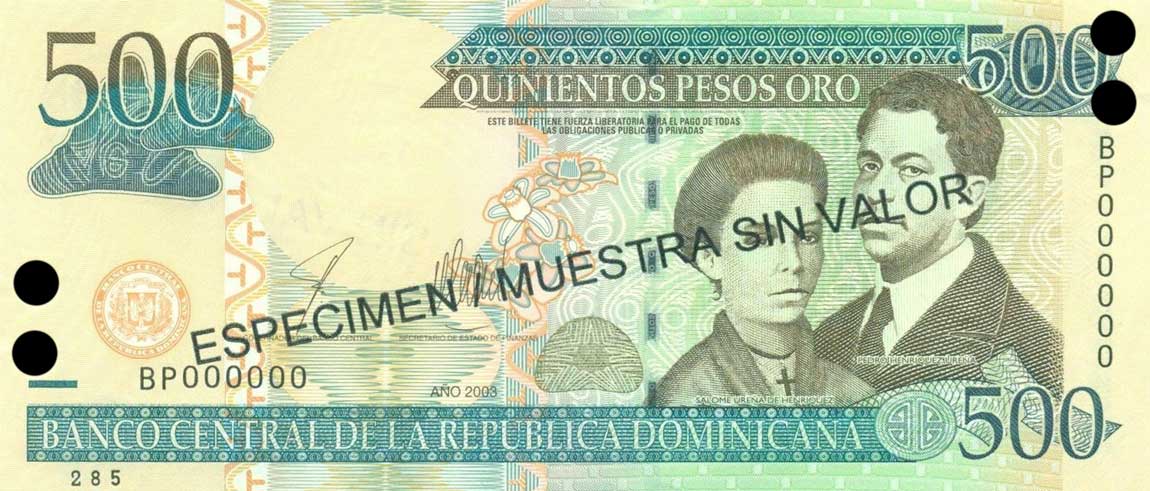 Front of Dominican Republic p172s2: 500 Pesos Oro from 2003