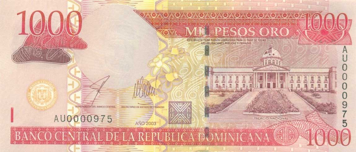 Front of Dominican Republic p173b: 1000 Pesos Oro from 2003