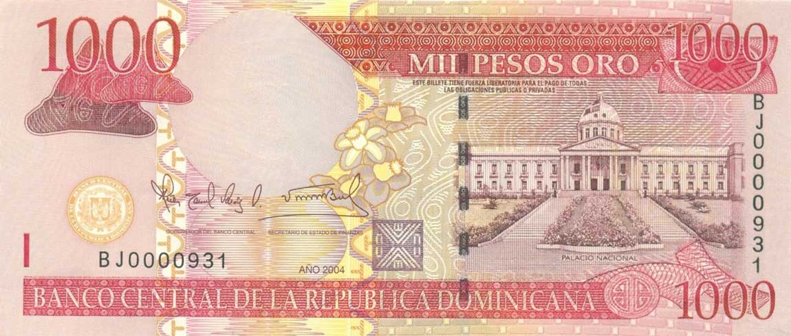 Front of Dominican Republic p173c: 1000 Pesos Oro from 2004