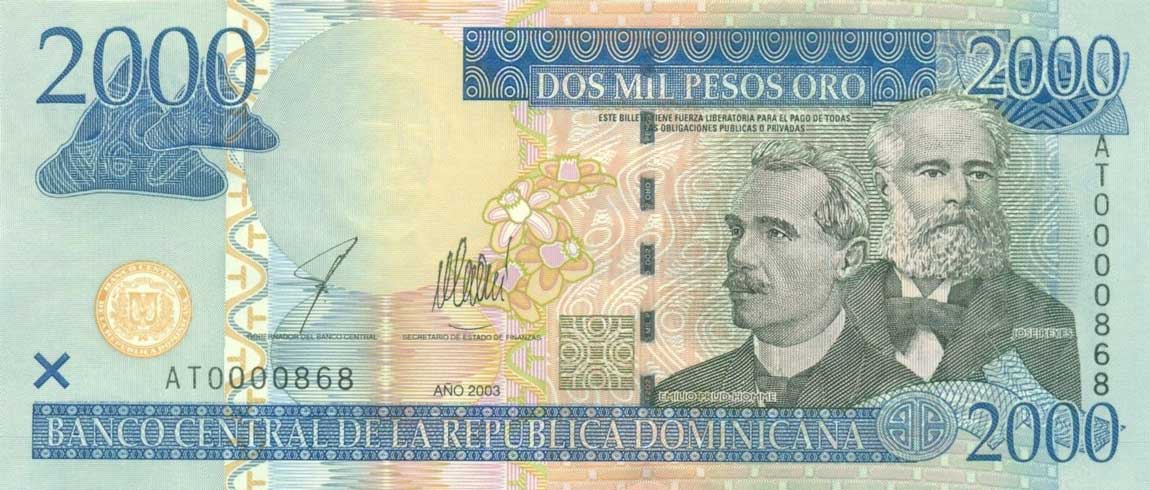 Front of Dominican Republic p174b: 2000 Pesos Oro from 2003