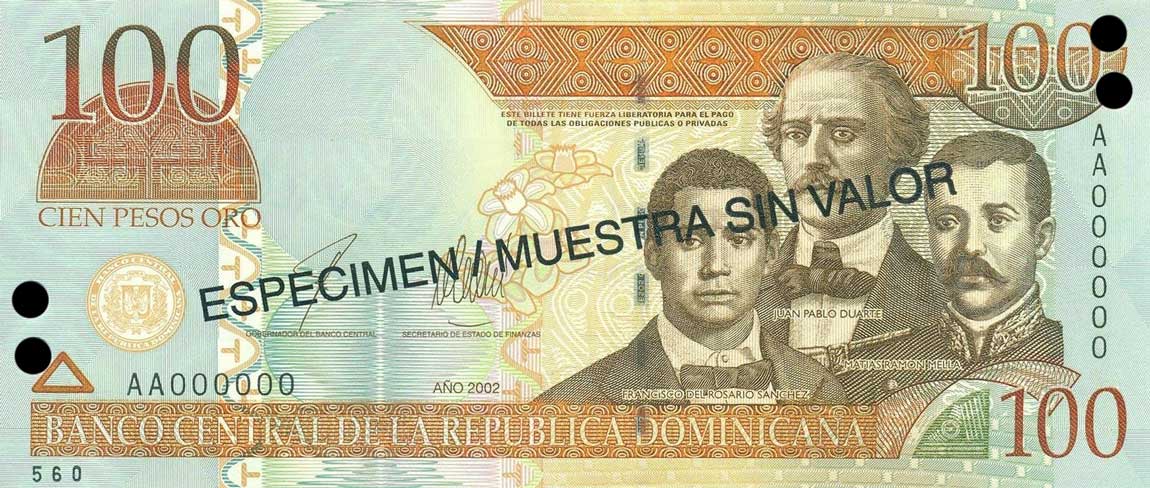 Front of Dominican Republic p175s1: 100 Pesos Oro from 2002