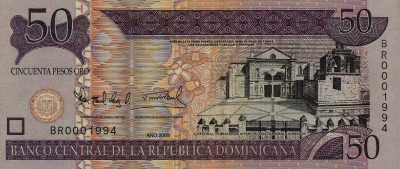 Front of Dominican Republic p176Aa: 50 Pesos Oro from 2008