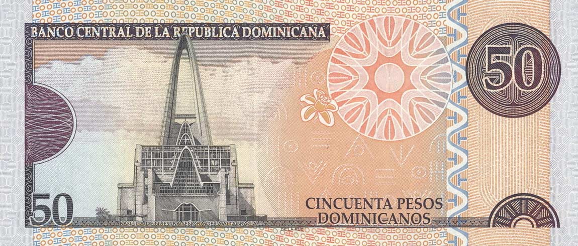 Back of Dominican Republic p176b: 50 Pesos Oro from 2008