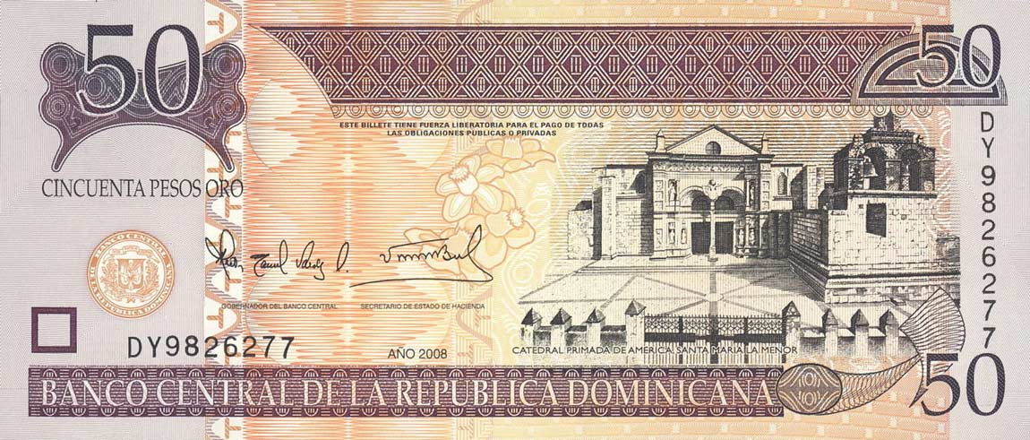 Front of Dominican Republic p176b: 50 Pesos Oro from 2008