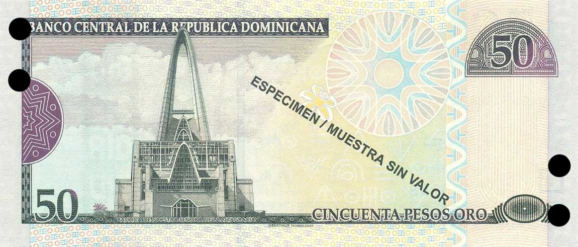 Back of Dominican Republic p176s2: 50 Pesos Oro from 2008