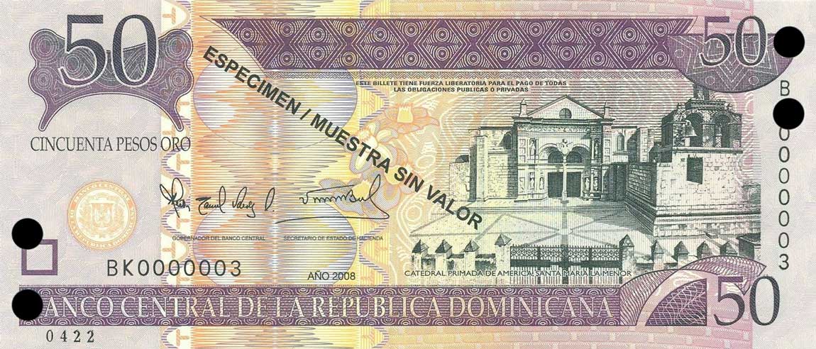 Front of Dominican Republic p176s2: 50 Pesos Oro from 2008