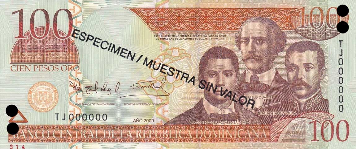 Front of Dominican Republic p177s2: 100 Pesos Oro from 2009