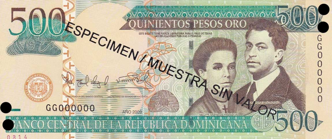 Front of Dominican Republic p179s2: 500 Pesos Oro from 2009