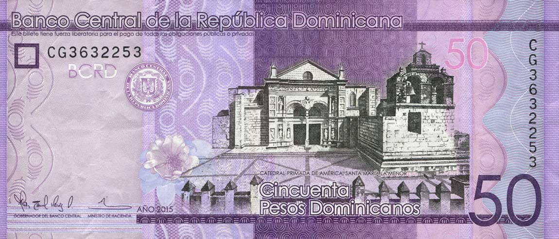 Front of Dominican Republic p189b: 50 Pesos Dominicanos from 2015