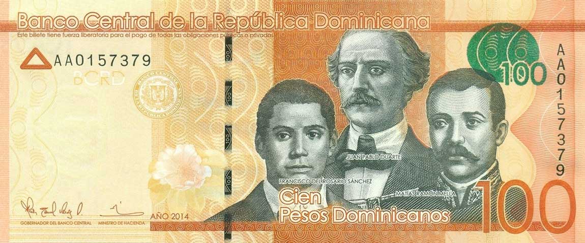 Front of Dominican Republic p190a: 100 Pesos Dominicanos from 2014