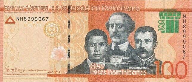 Front of Dominican Republic p190e: 100 Pesos Dominicanos from 2019