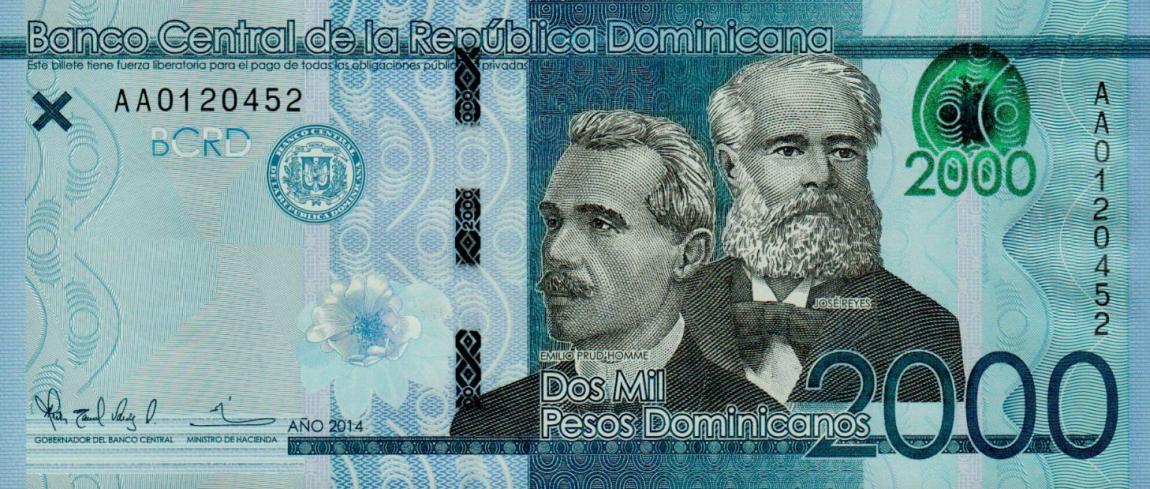Front of Dominican Republic p194a: 2000 Pesos Dominicanos from 2014
