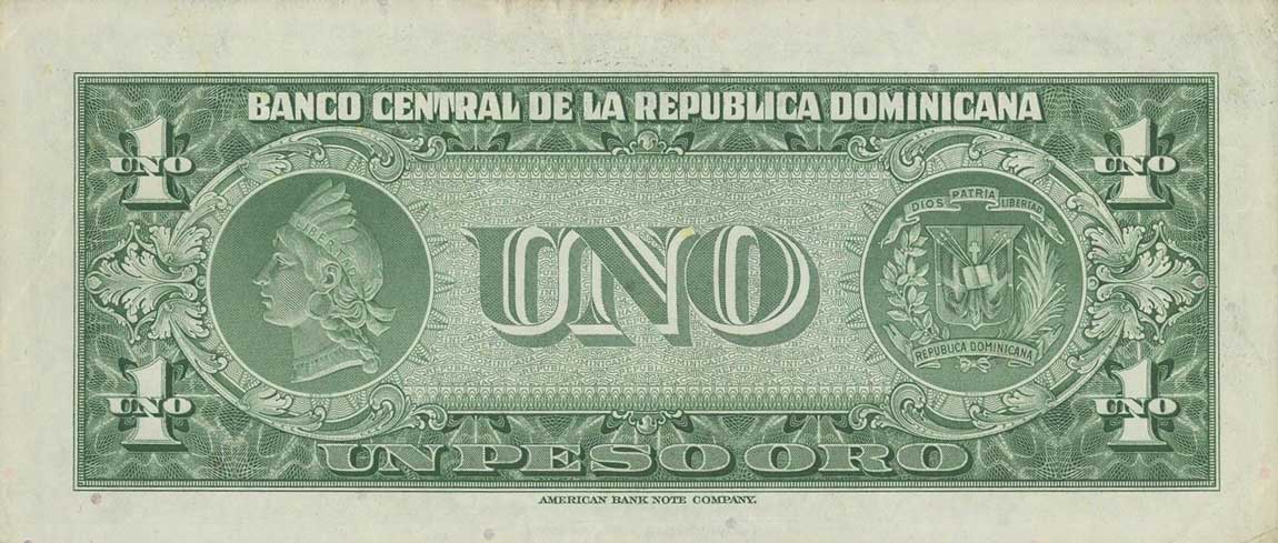 Back of Dominican Republic p60a: 1 Peso Oro from 1947