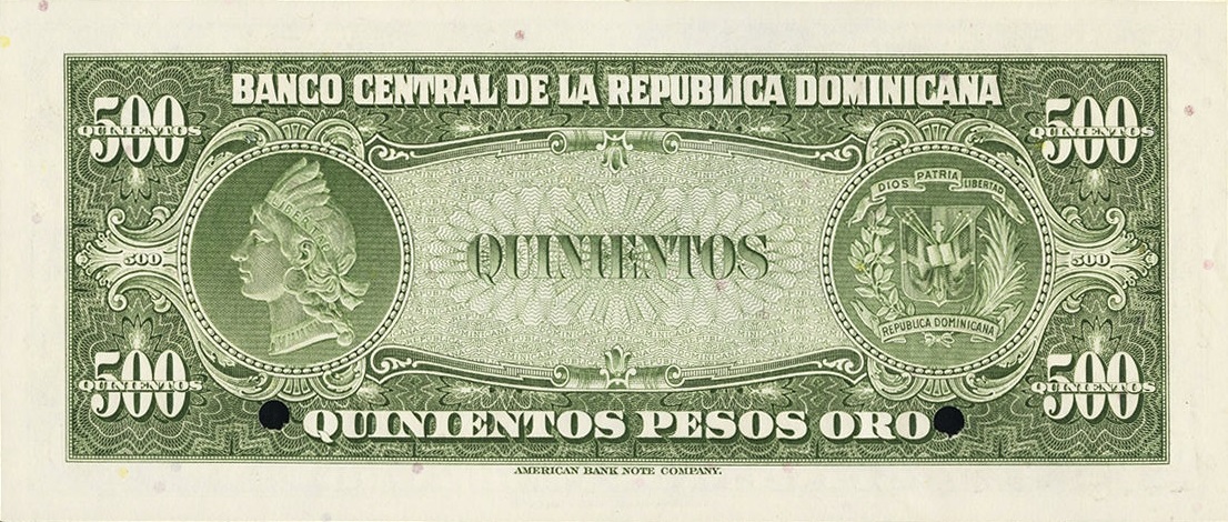 Back of Dominican Republic p66s: 500 Pesos Oro from 1947