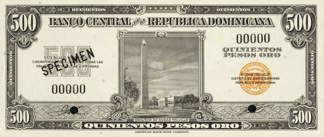 Front of Dominican Republic p66s: 500 Pesos Oro from 1947