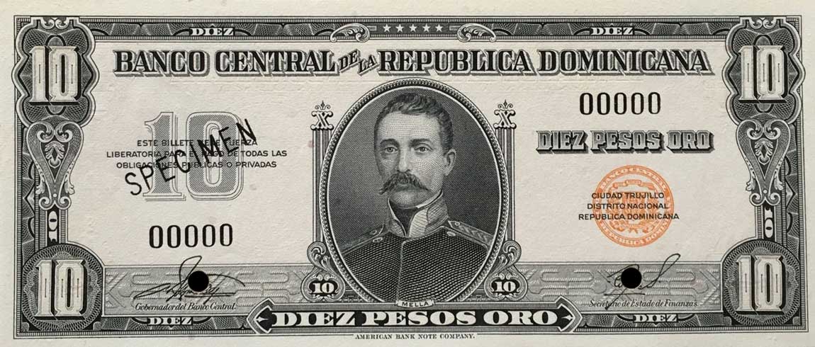 Front of Dominican Republic p73s: 10 Pesos Oro from 1956