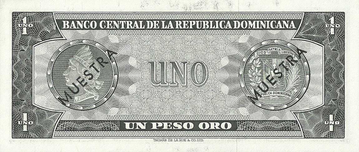 Back of Dominican Republic p99s1: 1 Peso Oro from 1964