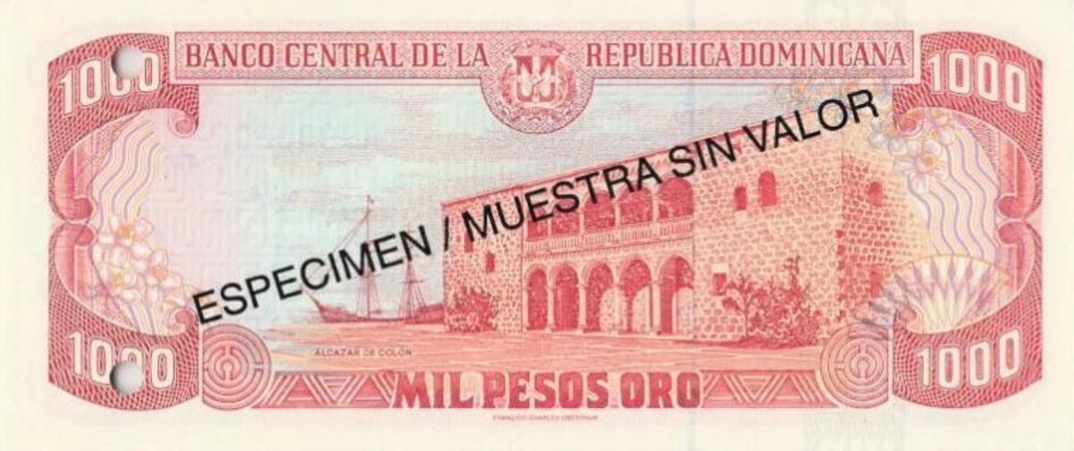 Back of Dominican Republic p158s2: 1000 Pesos Oro from 1997