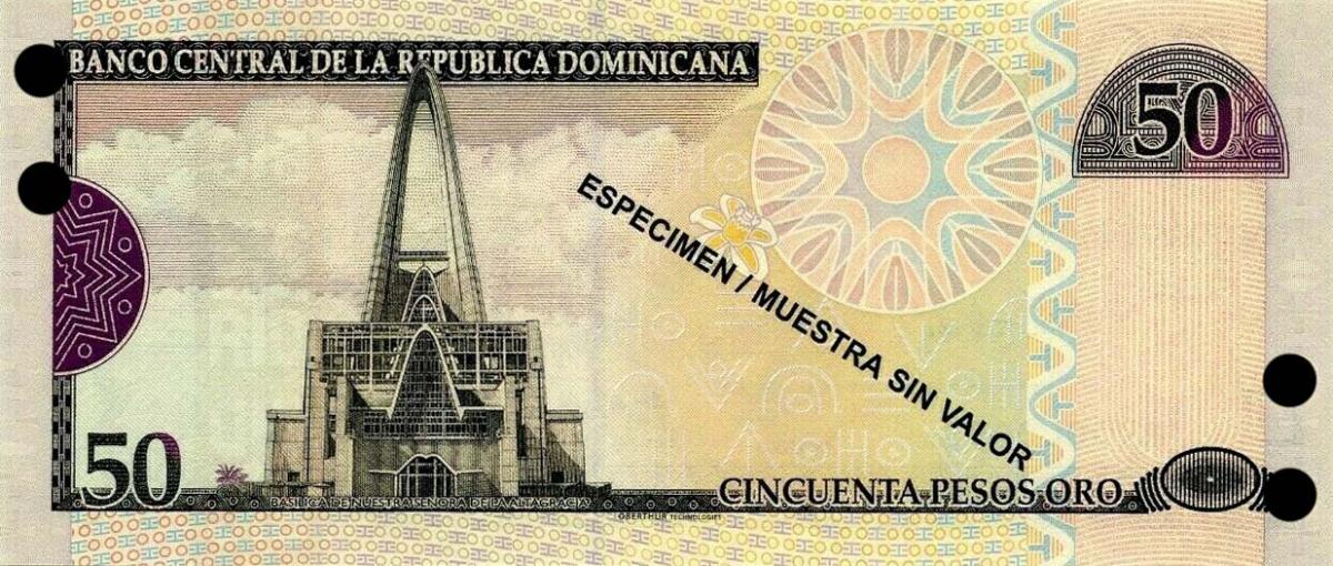 Back of Dominican Republic p176As: 50 Pesos Oro from 2008