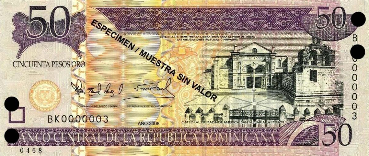 Front of Dominican Republic p176As: 50 Pesos Oro from 2008