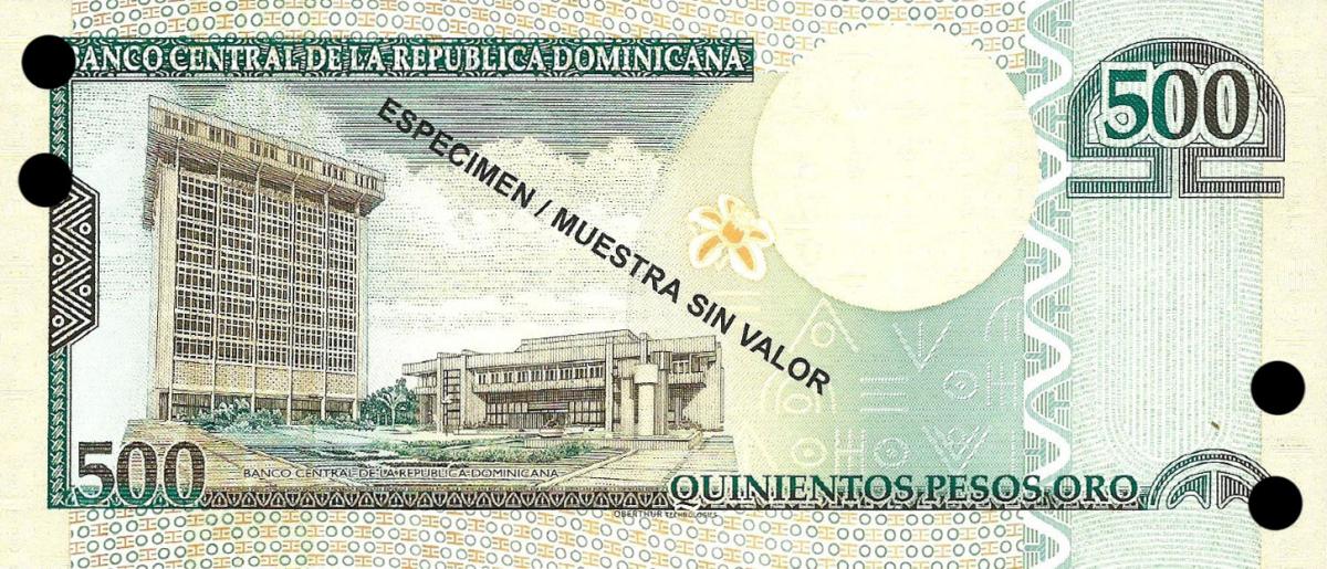 Back of Dominican Republic p186s: 500 Pesos Dominicanos from 2010