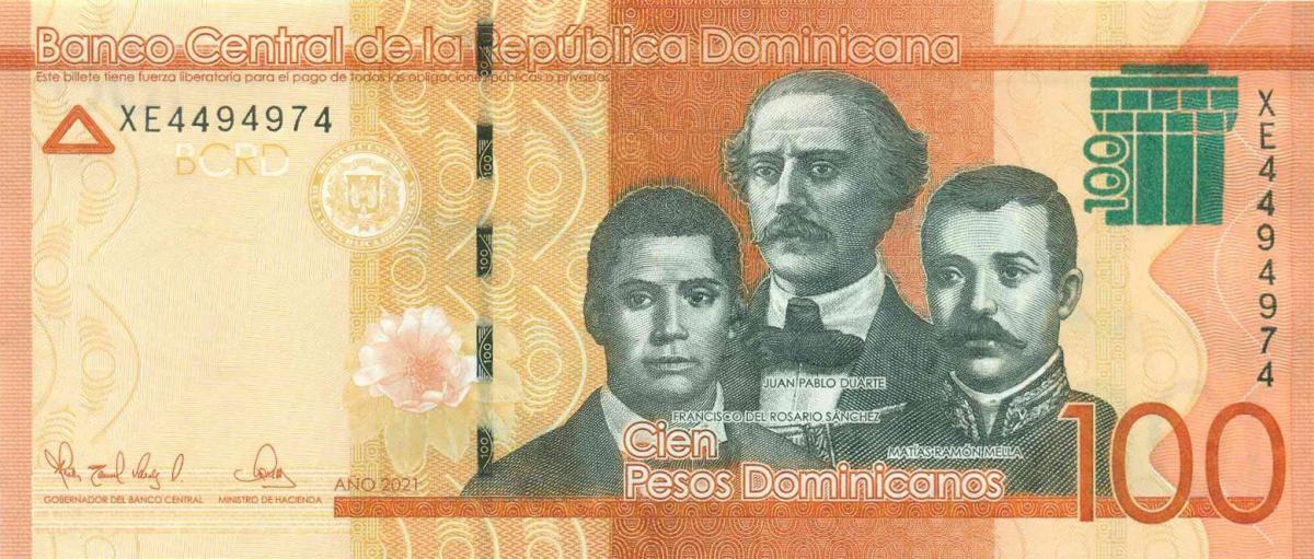 Front of Dominican Republic p190f: 100 Pesos Dominicanos from 2021