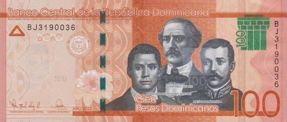 Front of Dominican Republic p190h: 100 Pesos Dominicanos from 2023