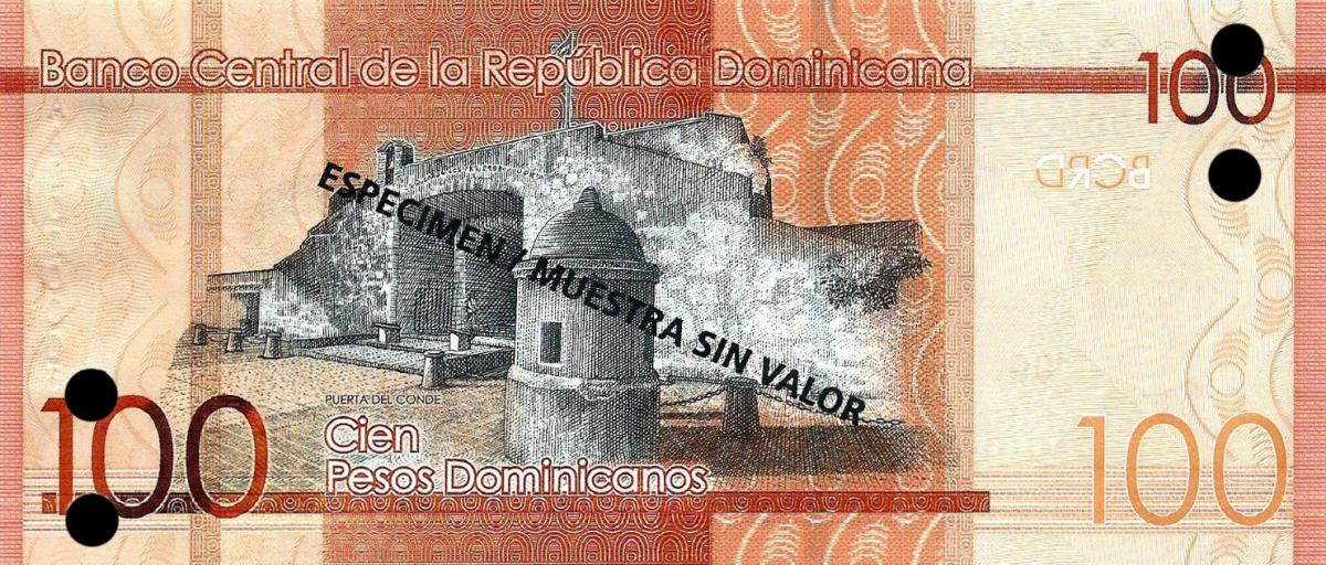 Back of Dominican Republic p190s: 100 Pesos Dominicanos from 2014