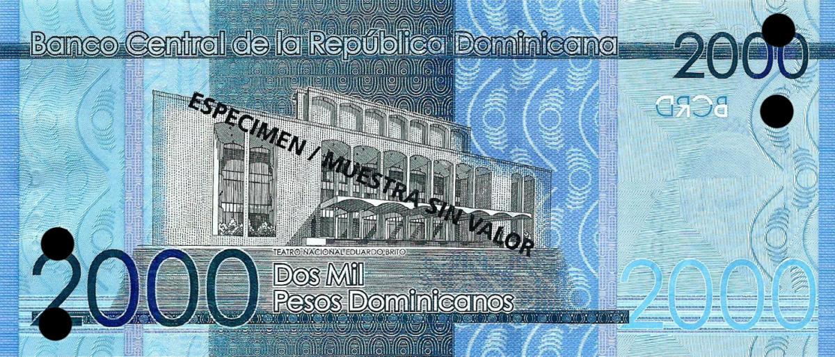 Back of Dominican Republic p194s: 2000 Pesos Dominicanos from 2014