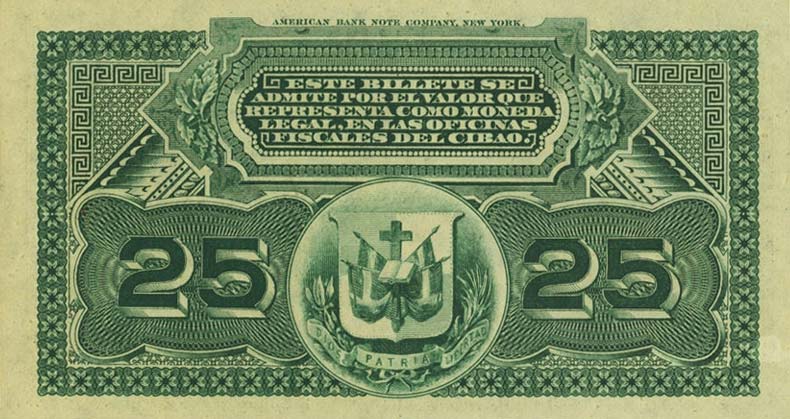 Back of Dominican Republic pS101r: 25 Centavos from 1880