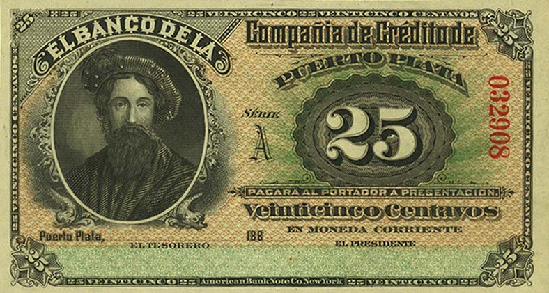 Front of Dominican Republic pS101r: 25 Centavos from 1880