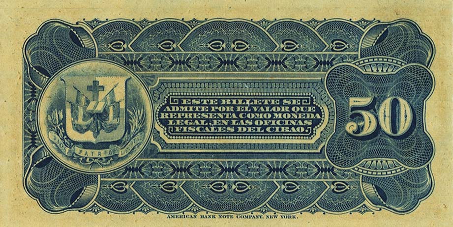 Back of Dominican Republic pS102r: 50 Centavos from 1880