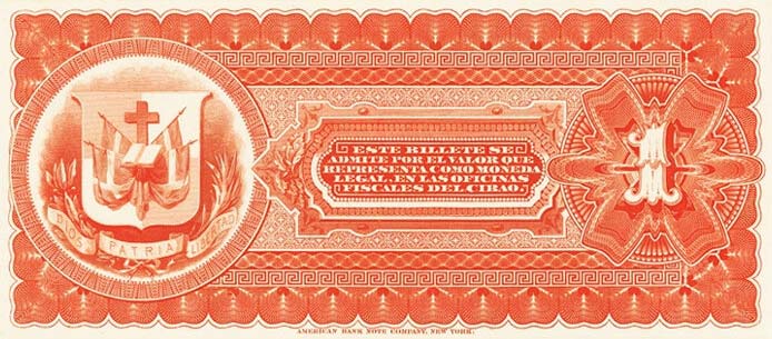Back of Dominican Republic pS103p: 1 Peso from 1880