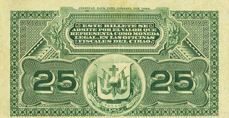 Back of Dominican Republic pS111: 25 Centavos from 1899
