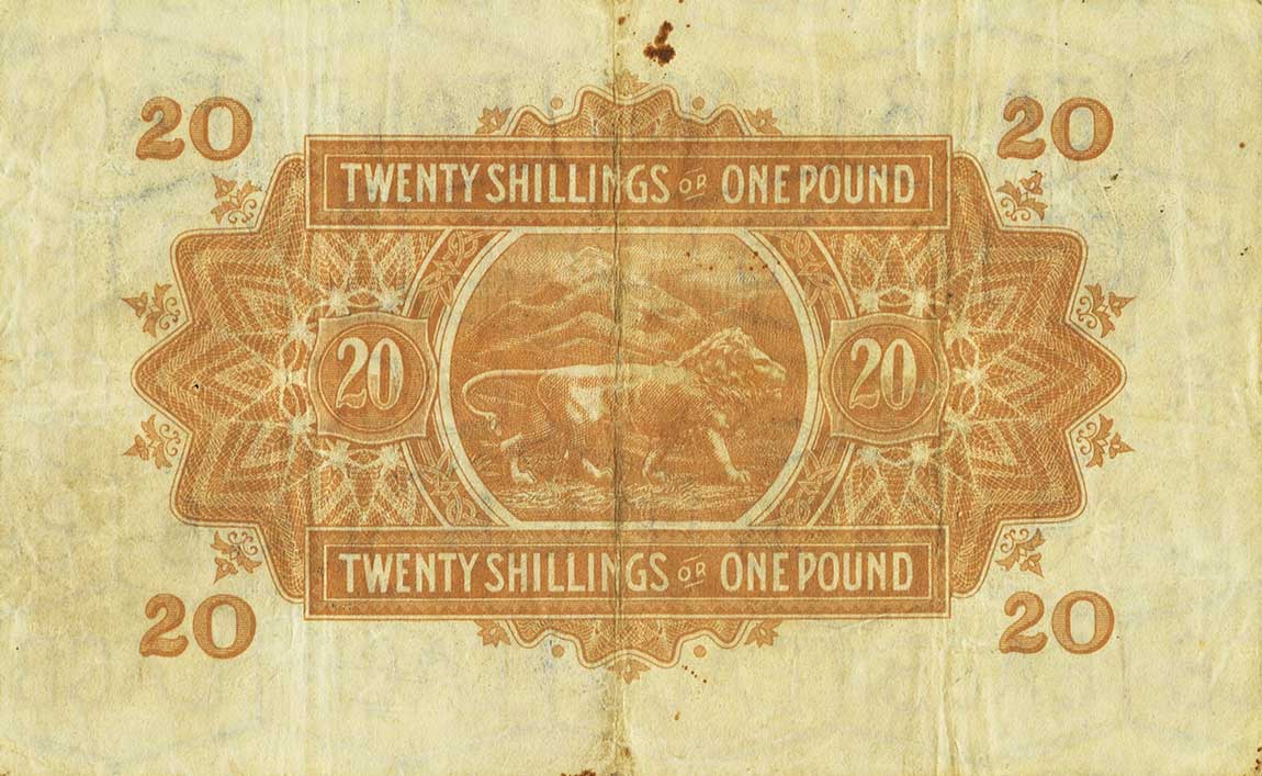 Back of East Africa p22a: 20 Shillings from 1933