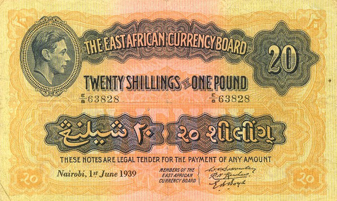Front of East Africa p30a: 20 Shillings from 1938