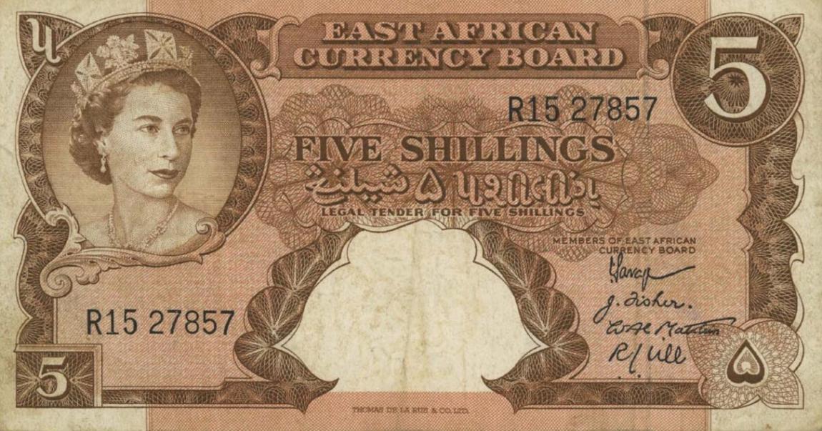 Front of East Africa p37a: 5 Shillings from 1958